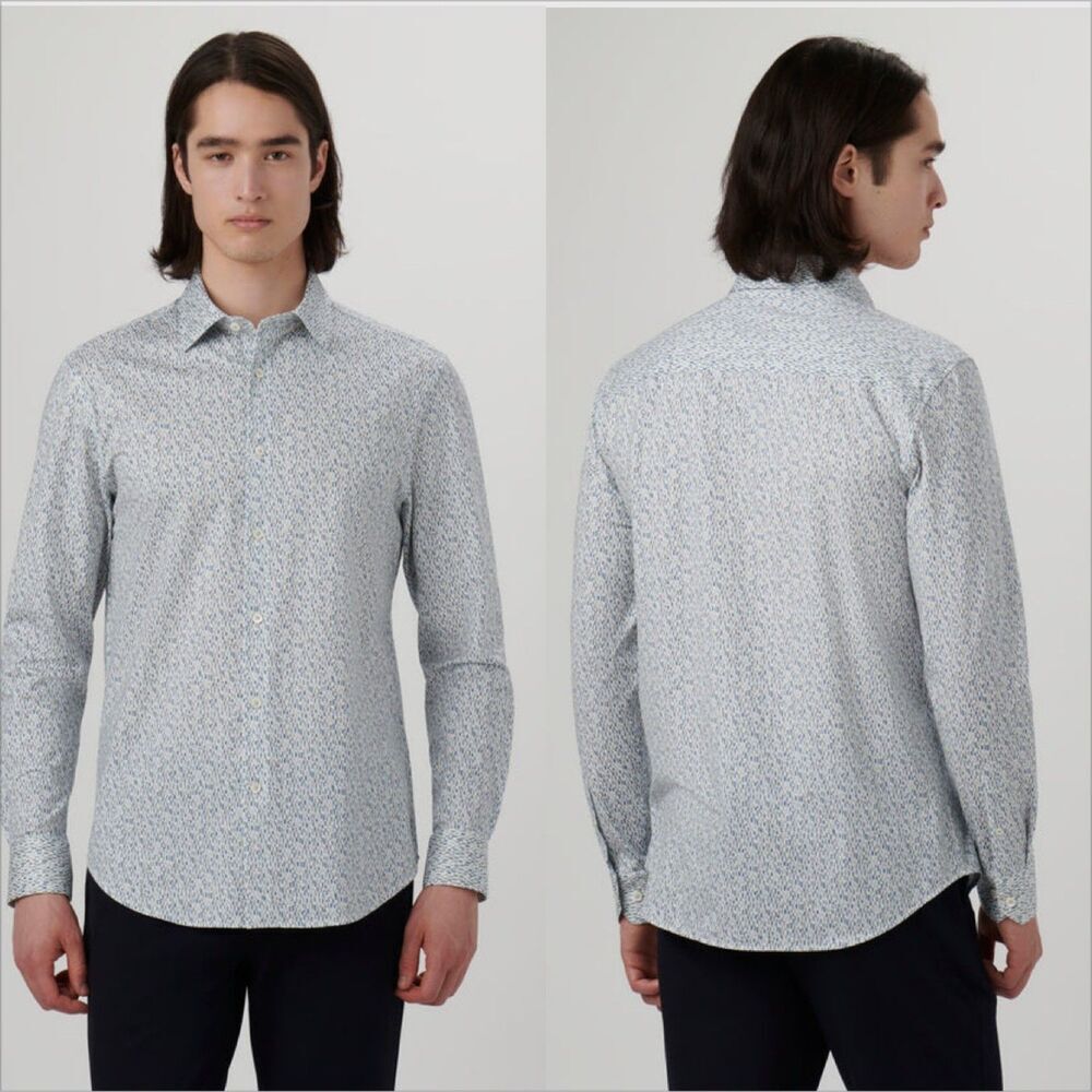 Bugatchi Men's James Abstract OoohCotton Shirt Size 3XL 8 Way Stretch Zinc